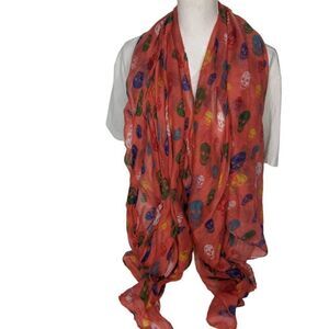 Fashionable Skull Pattern Design Inspired Multicolored Skulls Scarf Orange Large
